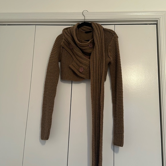 Karl Lagerfeld 100% Wool Brown Knit Cropped Sweater Wrap Scarf Size S - Picture 1 of 2